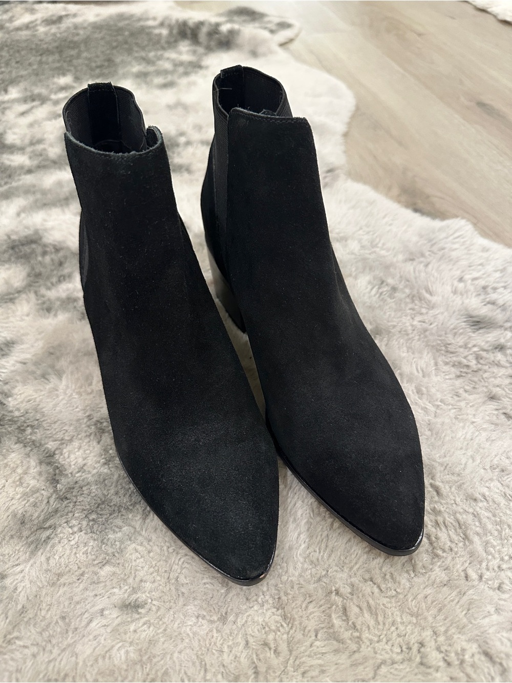Chinese Laundry Black Suede Pointed Chelsea Booties